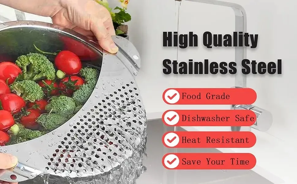 1/2Pcs Pot Strainer Set Stainless Steel Universal Fit Dishwasher Safe Colander for Fruit Veggie Pasta Home Kitchen Cooking — image 7