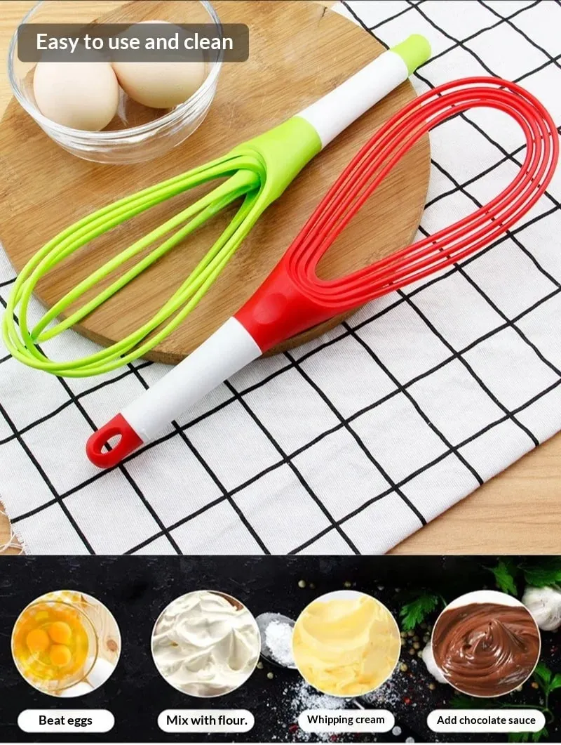 Plastic Dual Use Rotary Egg Beater Foldable Manual Whisk 2 in 1 Multifunctional Kitchen Tool for Beating Eggs and Kneading Dough