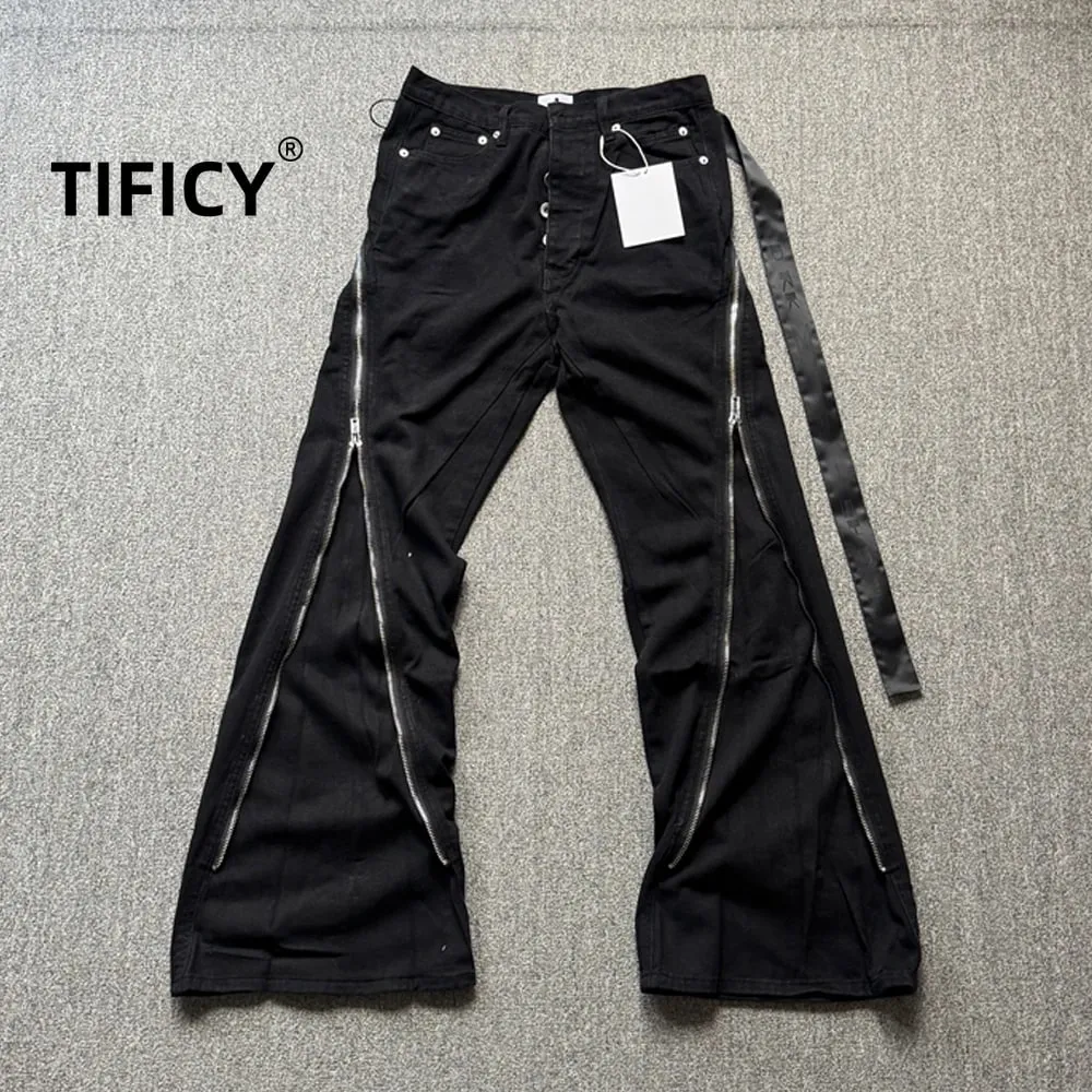 High Street RO Style Jeans Pants Men's Five Star Mang Ribbon Rotating Large Zipper Floor Pulling Horn Denim Streetwear Pants — image 1