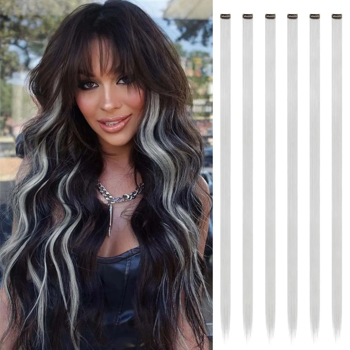 Estensioni a clip da 6 pezzi Estensioni sintetiche per capelli colorati da 24 pollici Punti salienti del partito Posticci lunghi dritti per donne Ragazza per bambini