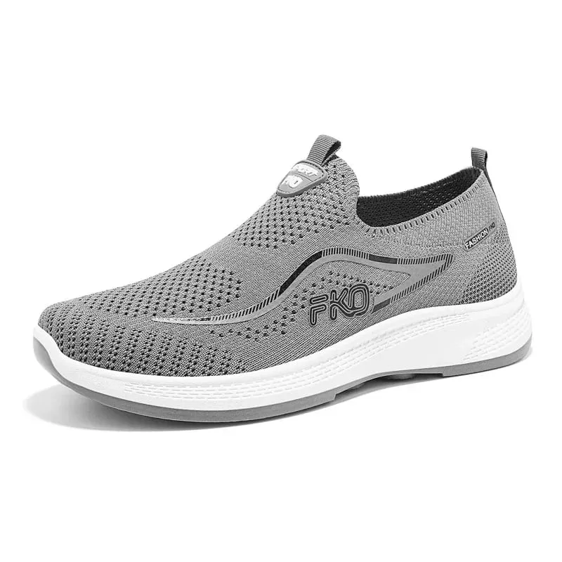 Men Slip‑on Flying Knit Sneakers Breathable Mesh Upper Lightweight Thick Sole Non‑slip Walking Casual Sports Shoes