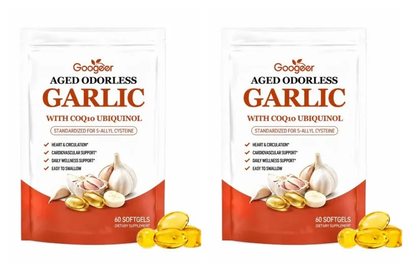 Dojrzałe, bezwonne kapsułki żelowe z czosnkiem z CoQ10, ubichinol i K2 Ciśnienie krwi Wspomaganie serca i krążenia Cholesterol 60 kapsułek żelowych — image 9