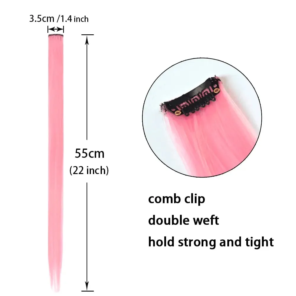 Parrucca da 6 pezzi da 22 pollici con clip colorata nelle estensioni dei capelli Posticci sintetici lisci Parrucca senza colla con clip per donna — image 5