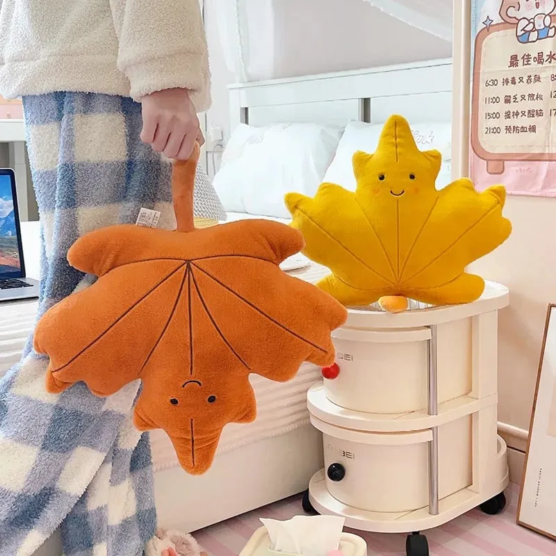 Smiling Face Maple Ginkgo Leaf Plush Pillow Stuffed Kawaii Plant Cushion Sofa Chair Decoration Gift — image 5