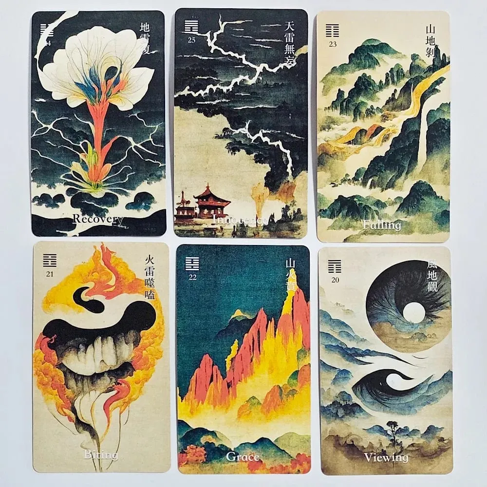 10.3*6cm I-Ching Oracle Deck64 Cards Traditional Ink Art Style Chinese Divination Tool for Spiritual Guidance and Meditation