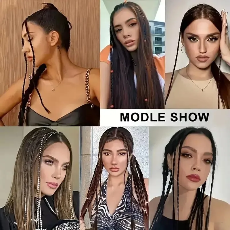 4pcs 20"Long Synthetic Clip-In Box Braid Hairpiece Extension Boho Hairstyle High-Temperature Fiber Daily Costume Party K-POP — image 7