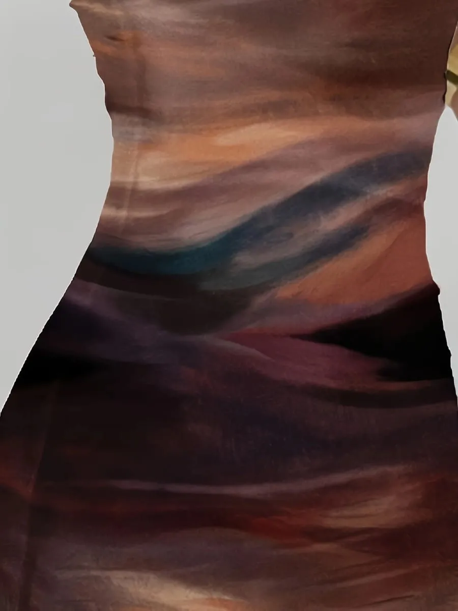 Minivestido elegante de punto con estampado degradado para mujer, vestido Sexy ajustado sin tirantes para primavera y verano, novedad de verano