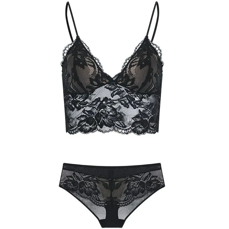 Ultra-thin French Lace Wireless Bra Set strapless Triangle Cup Slim Invisible Lingerie for Big Bust To Look Smaller and Stylish