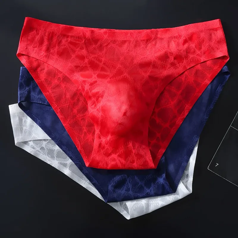 Men Sexy Lace Thin Ice Silk Briefs Underwear For Man Bulge Pouch Low Waist Very Hot Lingerie Solid Unisex Panties Men's Clothing — image 9