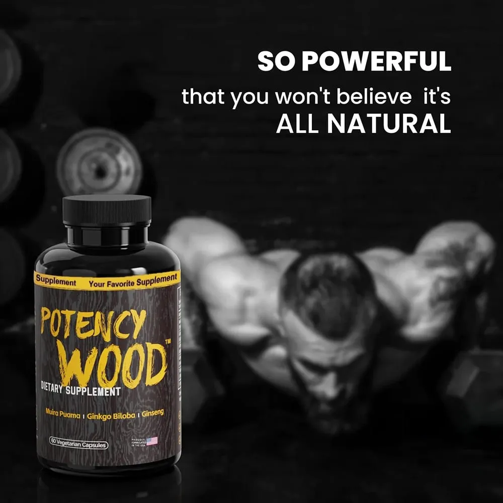 Potency Wood Vitality Boost Capsules - Energy Libido Focus Supplement - Ginseng Ashwagandha Herbal Supplements 60 Capsules