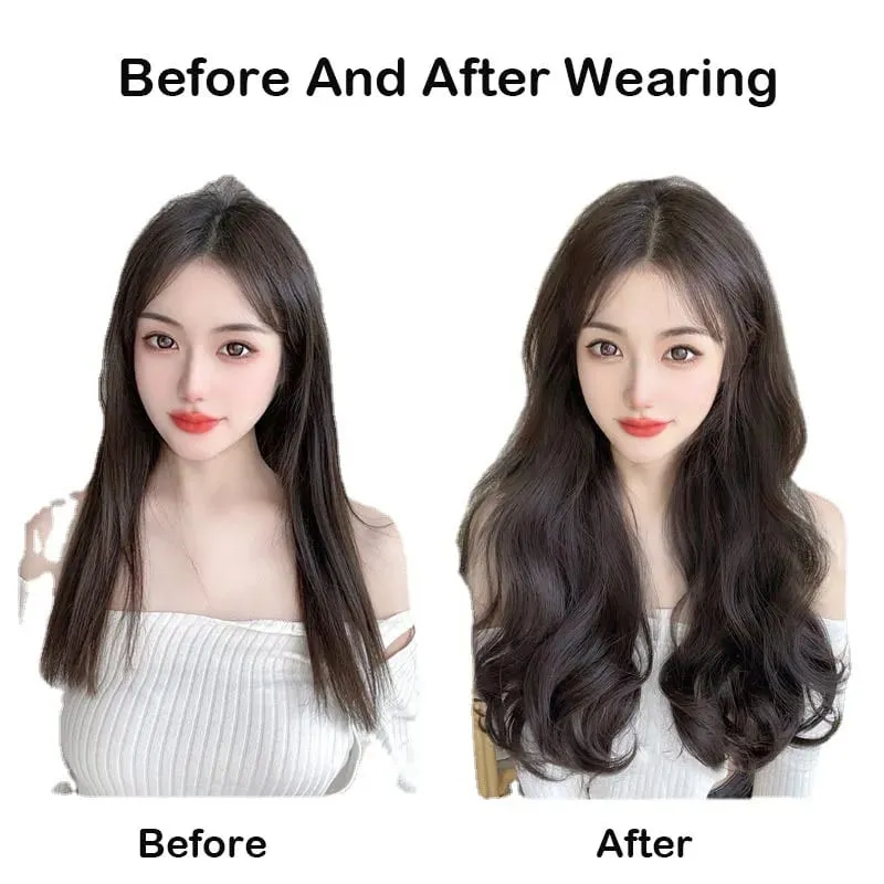 22Inch Synthetic Long Curly Hair Extension 4 Clips V-shape Natural Brown Black Hairpiece for Women — image 4