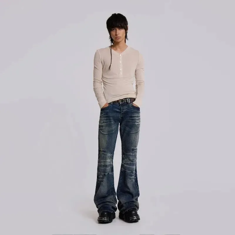 Y2K Mid Blue Flared Jeans Vintage Washed Men Women Bootcut Jeans Gothic High Street Unisex Streetwear Retro Baggy wide leg Pants — image 4