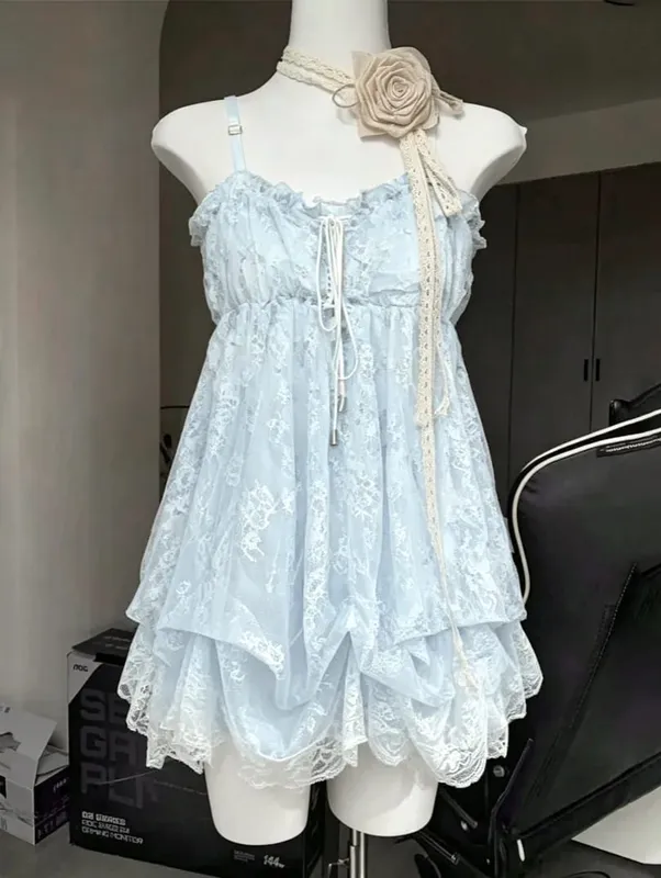2026 Wanita Jepun Bunga Renda Manis Y2k Pembalut Estetik Pakaian Grunge Harajuku Tanpa Lengan Patchwork Pakaian Vintage Bergaya