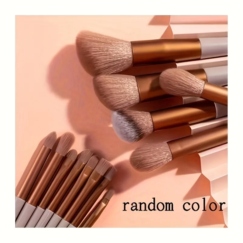 13PCS Vegan Makeup Brush Set-Rose Gold Luxury Brushes with Hybrid Fiber Bristles&Gift Pouch Cruelty-Free Kit for Beginners/Pros