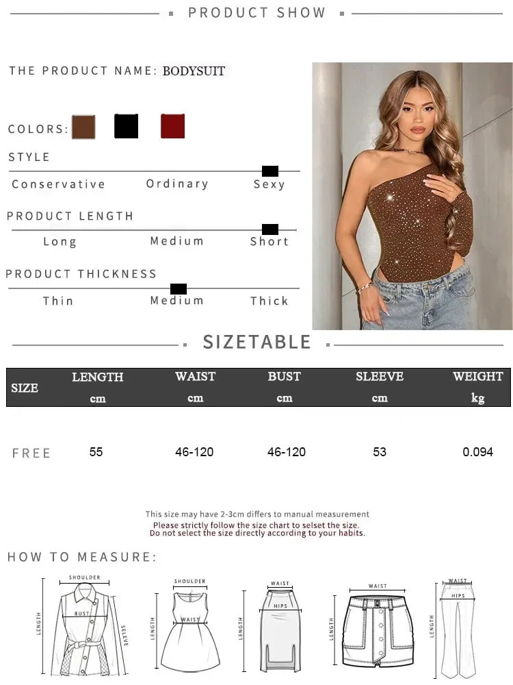 Spice Girls Sexy Sequin Jumpsuit Skew Collar Off-shoulder Single Shoulder Long Sleeved Bodysuits Summer Fashion Rhinestone Tops — image 7