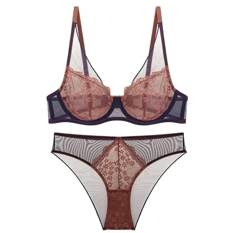 Mesh Lace Flower Bra Set Lingerie Brassiere Push Up Bra Women Thin Underwear Lace Floral Underpants Romantic Evenings