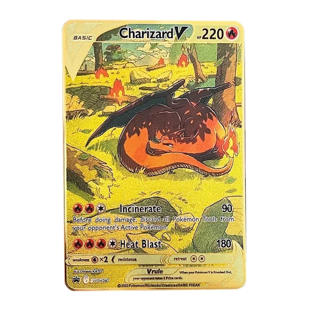 Pokemon Card Vmax Metal Pokémon Letters Pikachu Gx Mewtwo Charizard Vstar Anime Games Mga Laruan Golden Iron Playing Card Mga Regalo ng Bata