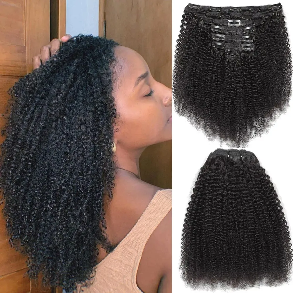 Afro Kinky Curly Clip In Hair Extensions 120G 8Pcs/Set Full Head Natural Black Hair Brazilian Curly 100% Unprocessed Human Hair