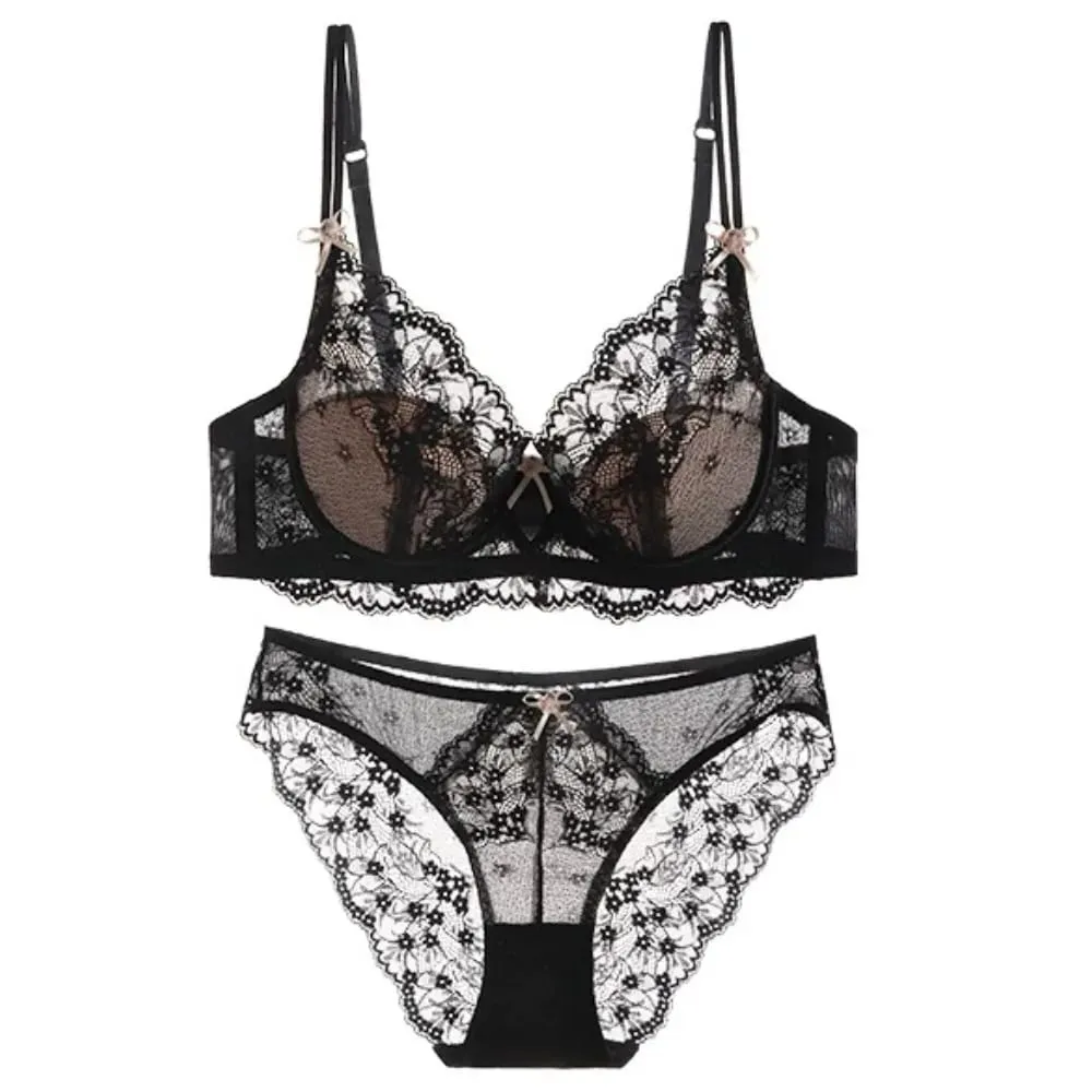 Women Pink Lace Full‑Cup Thin Minimizer Bra Set Push‑Up Anti‑Sag Support Lingerie Intimates For Large Breast Ladies Casual Daily