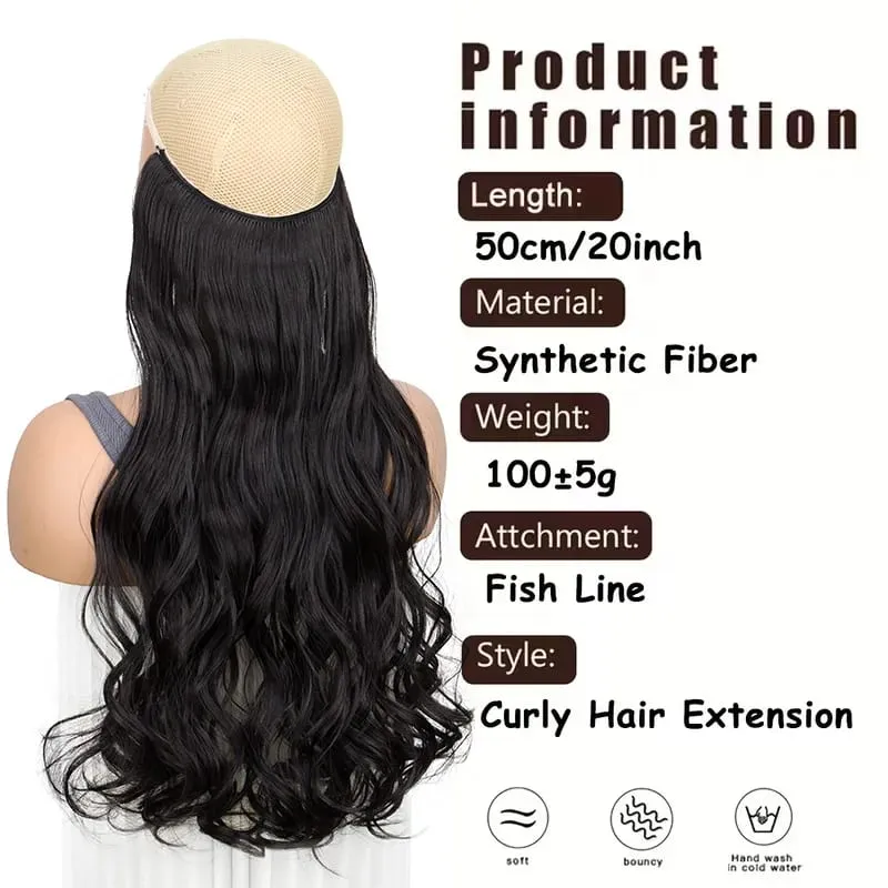 20Inch Synthetic Long Curly Invisible Wire Hair Extensions Headband Heat Resistant No Clips Hairpiece for Women — image 3