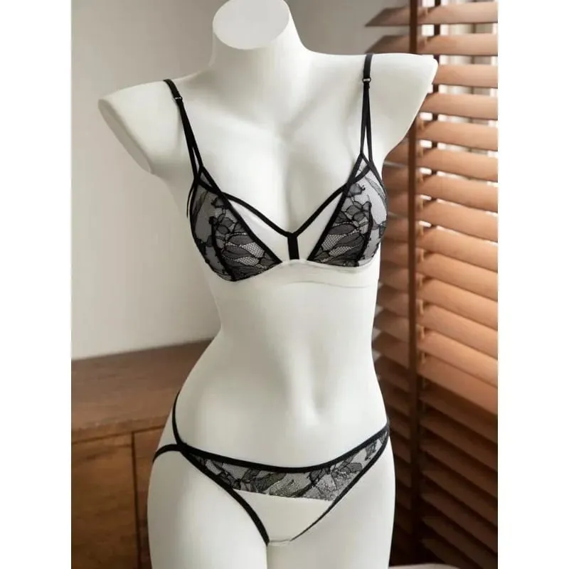 French Lace Bra Women Wireless Unlined Sheer See Through Sexy Demi Cup Lightweight Comfort Summer Lingerie Set Small Bust S-XL