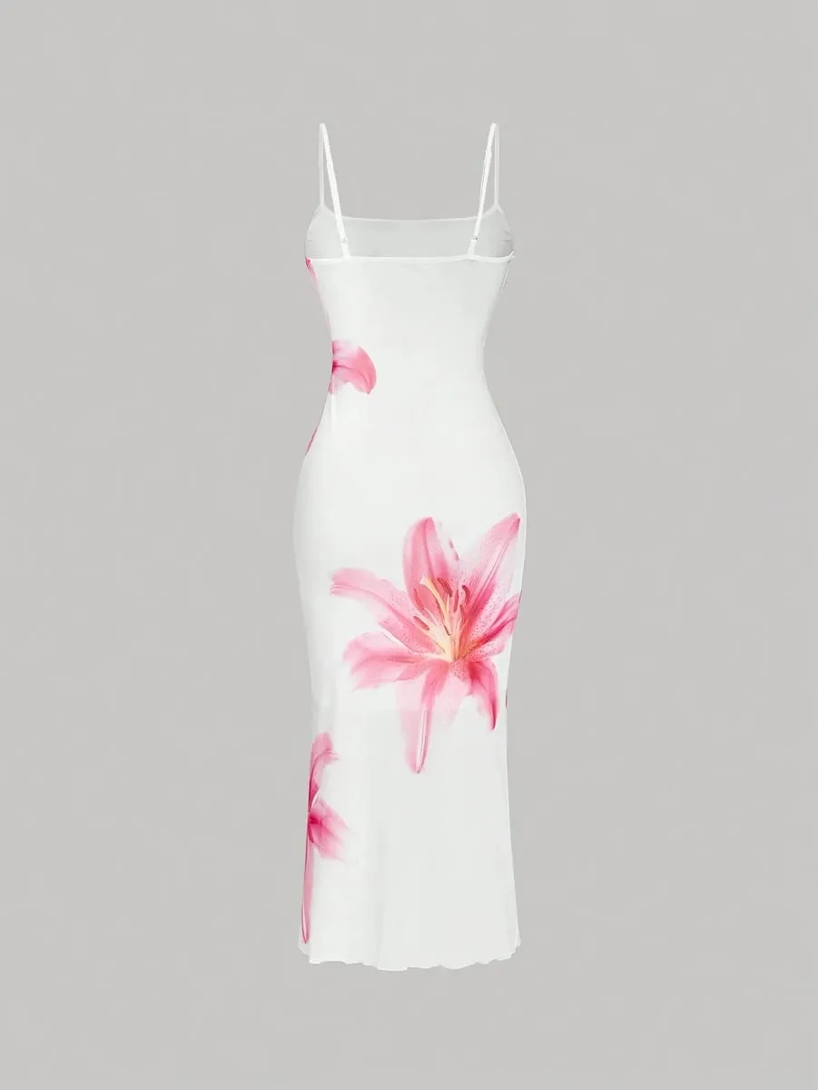 Elegant floral print sundress resort-style dress