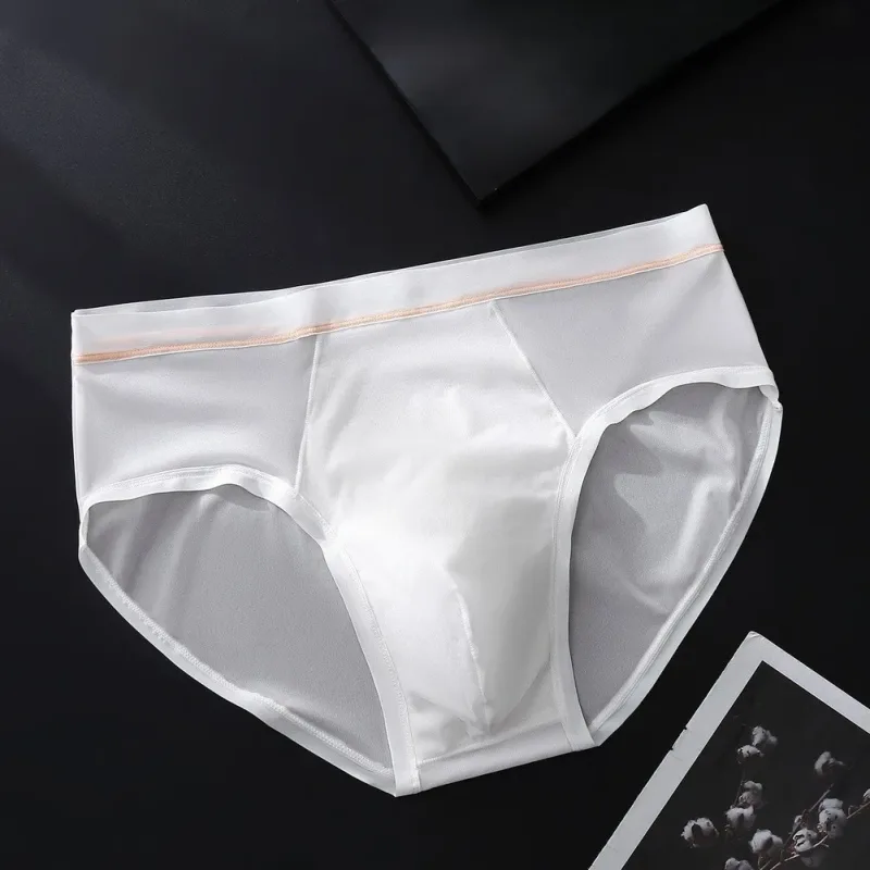 Men's Seamless Ice Silk Briefs Underwear Bulge Pouch Solid Breathable Panties Sexy U Convex Pouch Lingerie Underpants