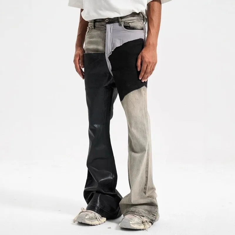 Men's Contrast Color Casual Trendy Simple Basic Slim Flare Denim Trousers Four Seasons New Fashion Male Jeans Pants Streetwear