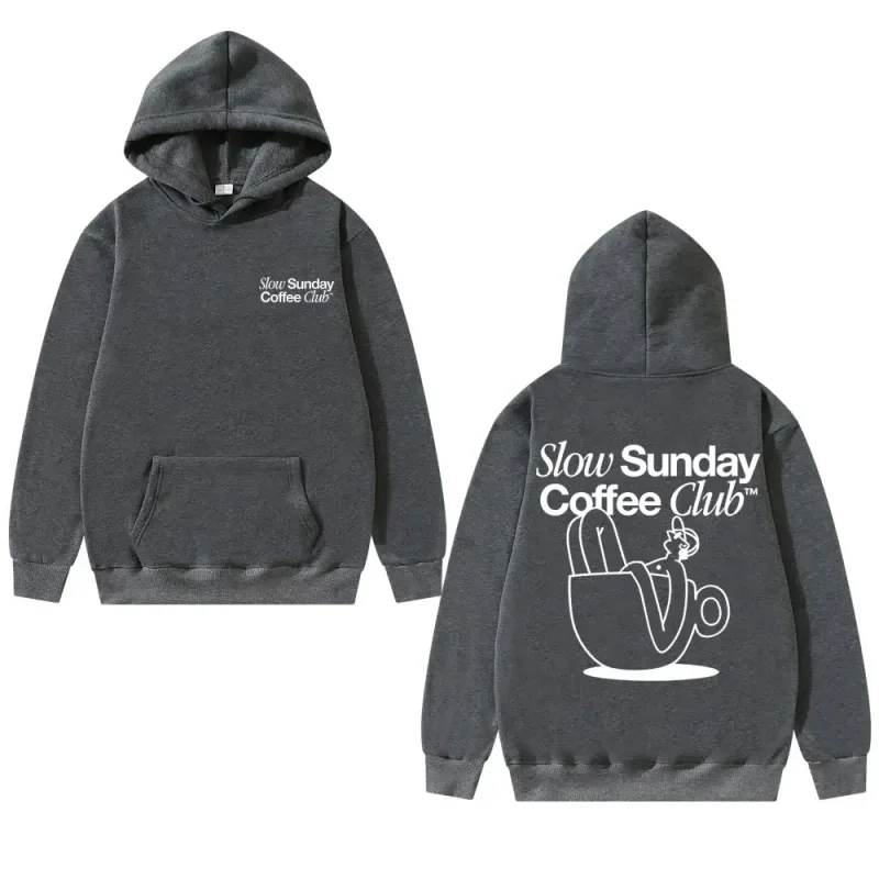 Unisex Slow Sunday Coffee Club Hoodie Pullover Lustiges Meme Vintage Casual Streetwear Sweatshirt, mehrere Farben erhältlich — image 5