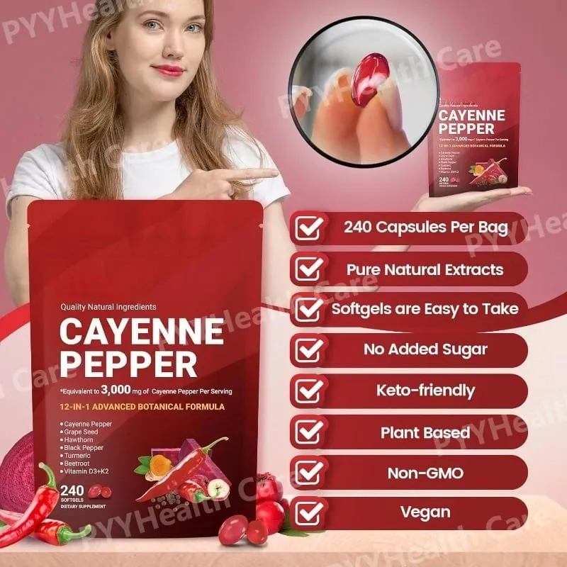 Kapsułki z papryką cayenne i pestkami winogron Burak Kurkuma Witaminy D3 K2 E Suplement ziołowy