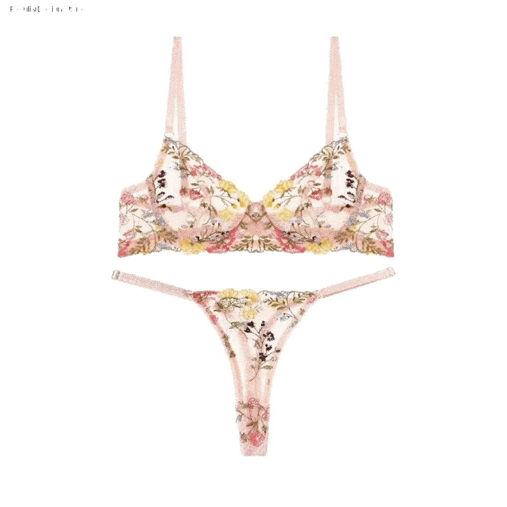 Versatile Transparent Lingerie Set Push Up Elegant Embroidery Floral Underwear Ultra-thin Bra Suit Lady