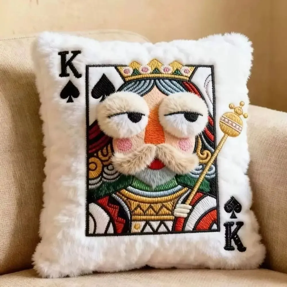 Patchwork Style Poker Card Cushion 3D Big Eyes High-Value Design Embroidered Pillow Card Game Theme Patchwork Pillow Home Decor — image 6