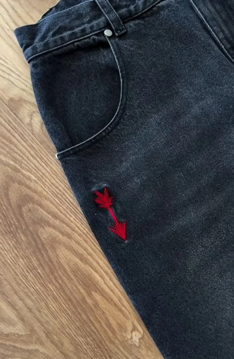 Y2K Vintage Loose Denim Pants Black Japan Cartoon Pattern Embroidered Jeans Women Wide Leg High Waist Streetwear Men Jeans — image 5