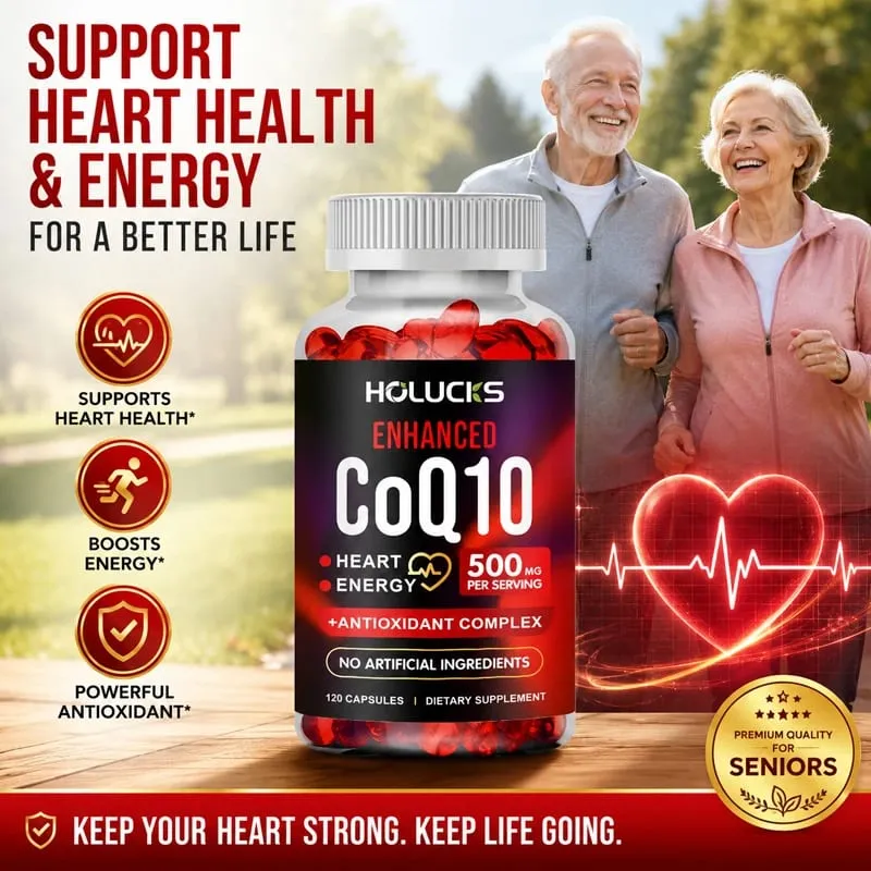 Holucks Pure CoQ10 Supplements with Bergamot Resveratrol Supports Cardiovascular & Antioxidant Health Immune Defense