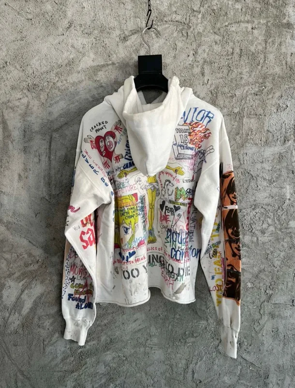 24FW SAINT Vintage Angel Printed Distressed Women Men Hooded Sweatshirt Hoodies Oversized Men Casual Cotton Pullover Hoodie