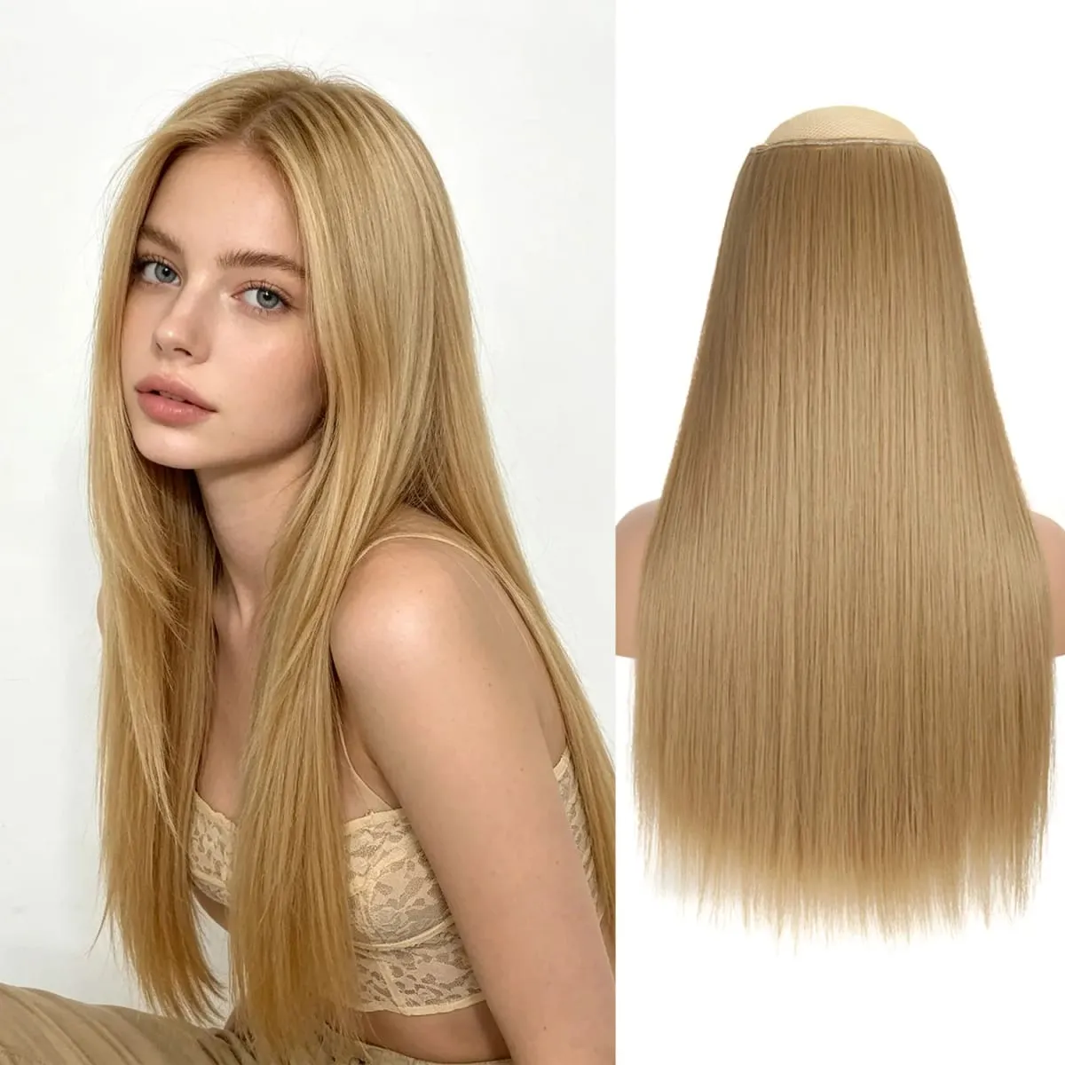 Synthetic 5 Clips in one piece hair extensions 22inch long straight clip in hair for women girls daily party holiday — image 24
