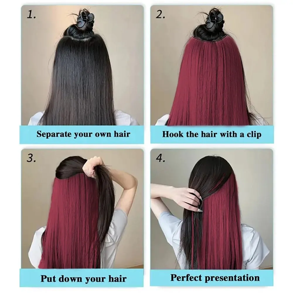 22‘’ Invisible 4Clip Long Straight Colored Synthetic Hair Extension Easy to Wear Suitable for Women's Daily or Holiday Wear.