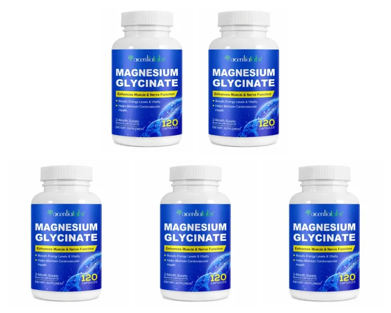 Acentiallabs Magnesiumglycinaat 120 capsules - Puur biologisch Vegetarisch Ondersteunt de gezondheid van de botten Slaap- en spierzenuwondersteuning