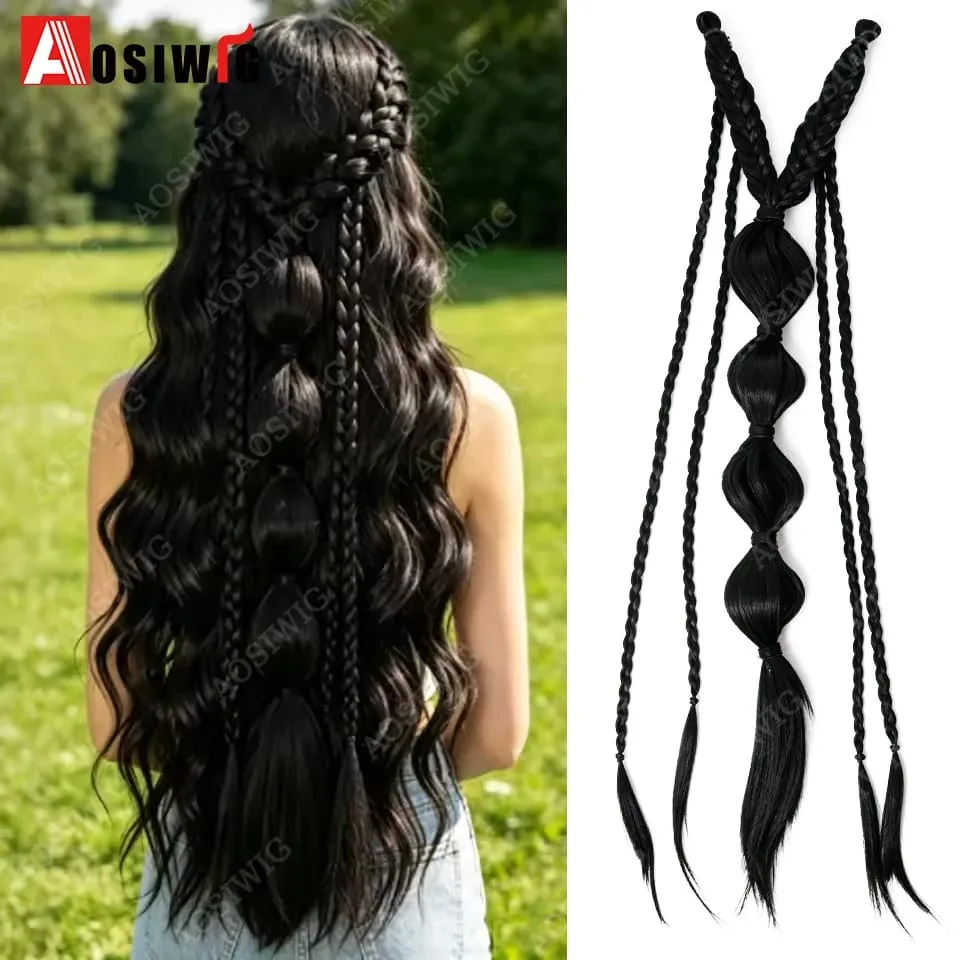 Elf Style Half Head Braided Hair Extensions Synthetic Clip In Braids Hairpiece Natural Black Dark Brown Fake Hair for Women Dail