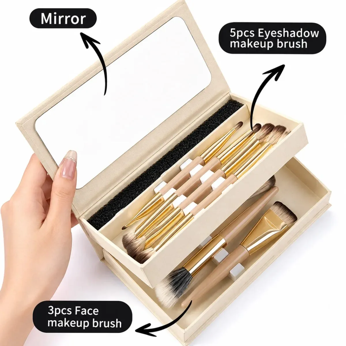 Portable 8 Piece Foldable Dual-Ended Makeup Brush Set Foundation Contour Eyeshadow Blush Concealer Brushes Travel Makeup Tools — image 3