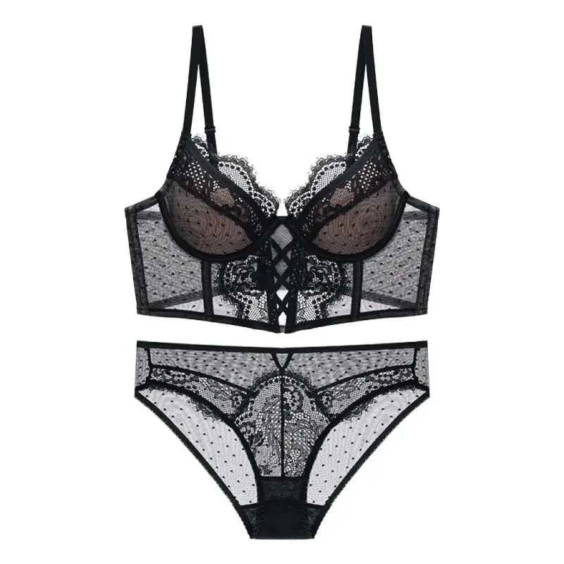 Push Up krajkový set spodního prádla pro ženy Průsvitná košilka s měkkou kosticí podprsenka Fishbone Teddy Sexy svatební líbánky S-XL — image 5