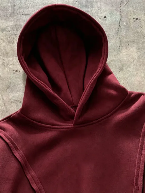 Striped solidcolor mens hooded sweatshirt with fleece forwarmth. Fashionable street casual loosefitting casual sweater with hood