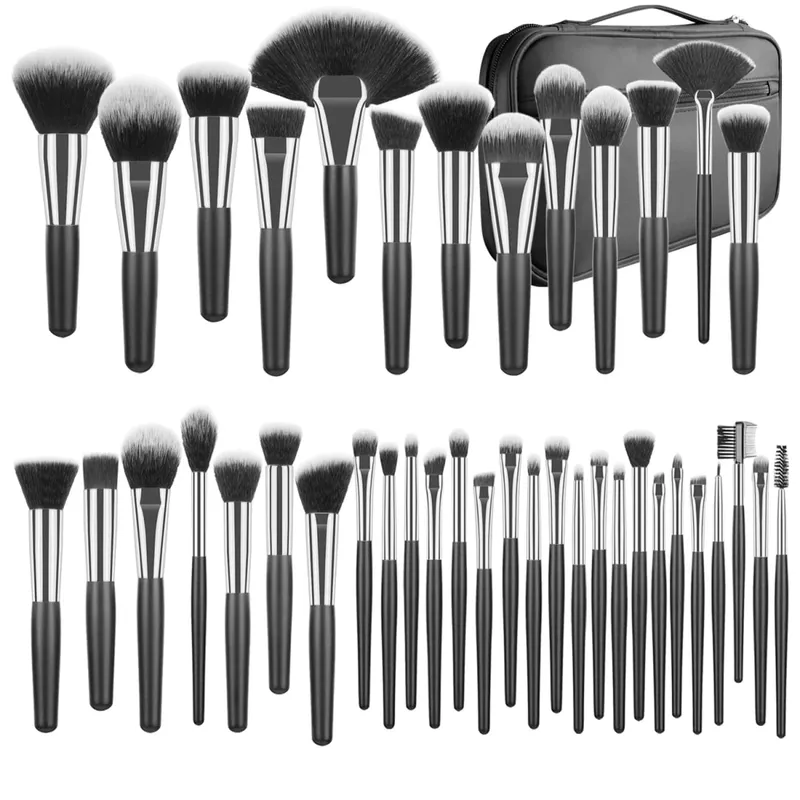 Professional 40Pcs Short Handle Makeup Brush Kit With Bag Complete Highlight Concealer Brow Tools For Daily Touch Up & Travel