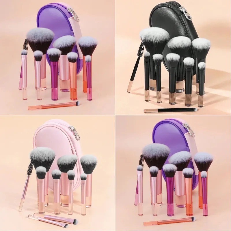 10Pcs Portable Makeup Brush Set with Zipper Bag Soft Synthetic Hair Face Eye Lip Makeup Brushes Travel Beauty Kit