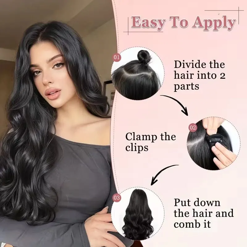 20Inch Synthetic Long Curly Wavy Hair Extension Fluffy Increase Volume Extension Hairpiece for Women Daily Use