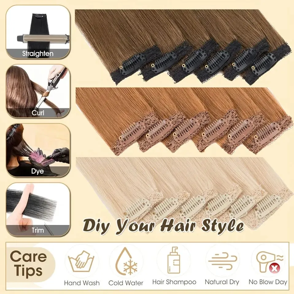 S-noilite 6 PCS Remy Clip In Human Hair Extensions Single Clip Ins Thick Hair Extensions Highlight Seamless Hairpieces for Women