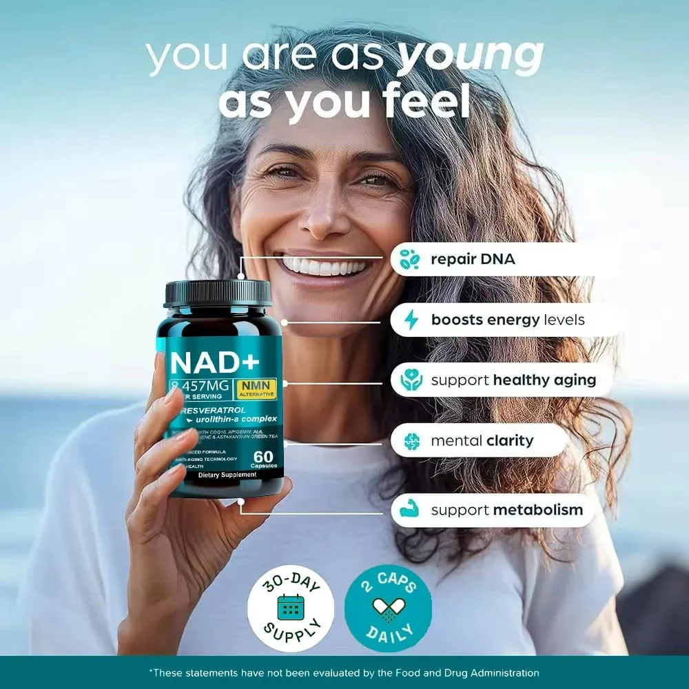 NAD Supplement 8457mg Plus for Energy Focus Skin & Anti-Aging Support - NMN Alternative Liposomal + Green Tea 60 Capsules — image 5