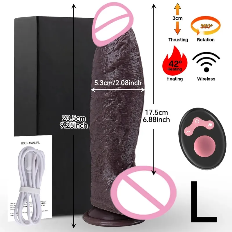 Thrusting Dildo Black Dick Elescopic Vibrating Dildo Vibrator Heating Sex Toy G-Spot Anal Stimulation Vibrating For Women