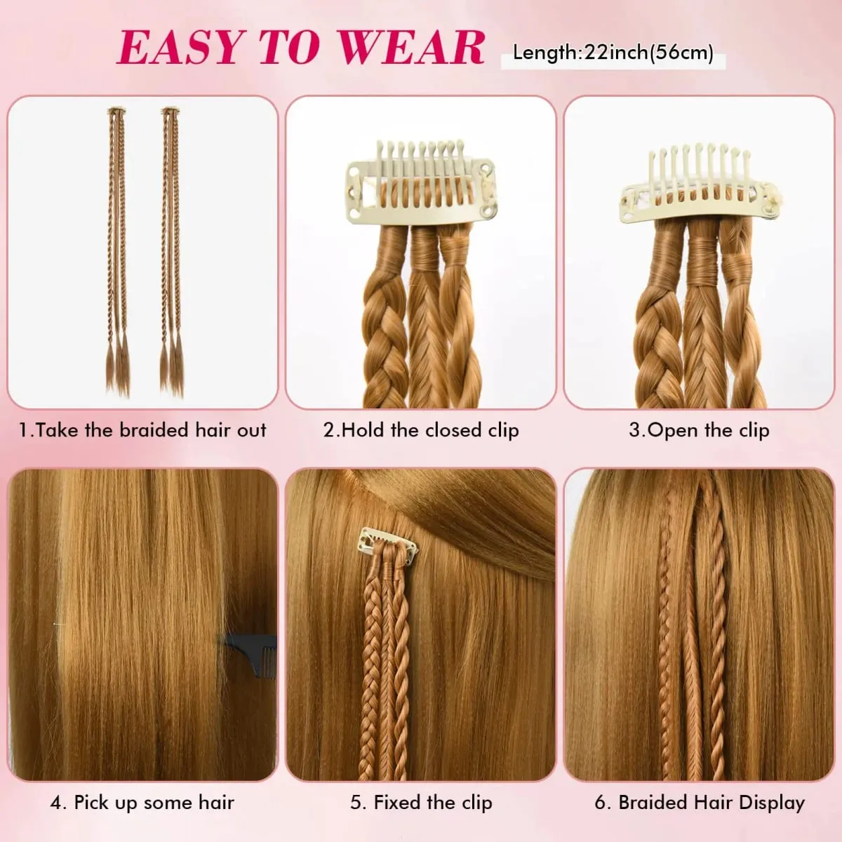 Braids Hairpiece Clip in Front Side Braid Bang Extensions for Women Synthetic Braided Ponytail Hair Pieces for Daily Wear