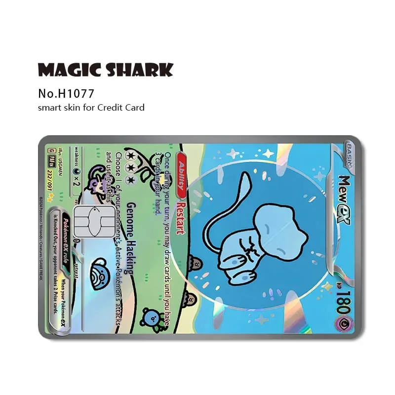 Tubarão mágico mew charizard ex eevee gengar pikachu tcg cartão holográfico laser filme de pele adesivo para cartão de crédito bancário